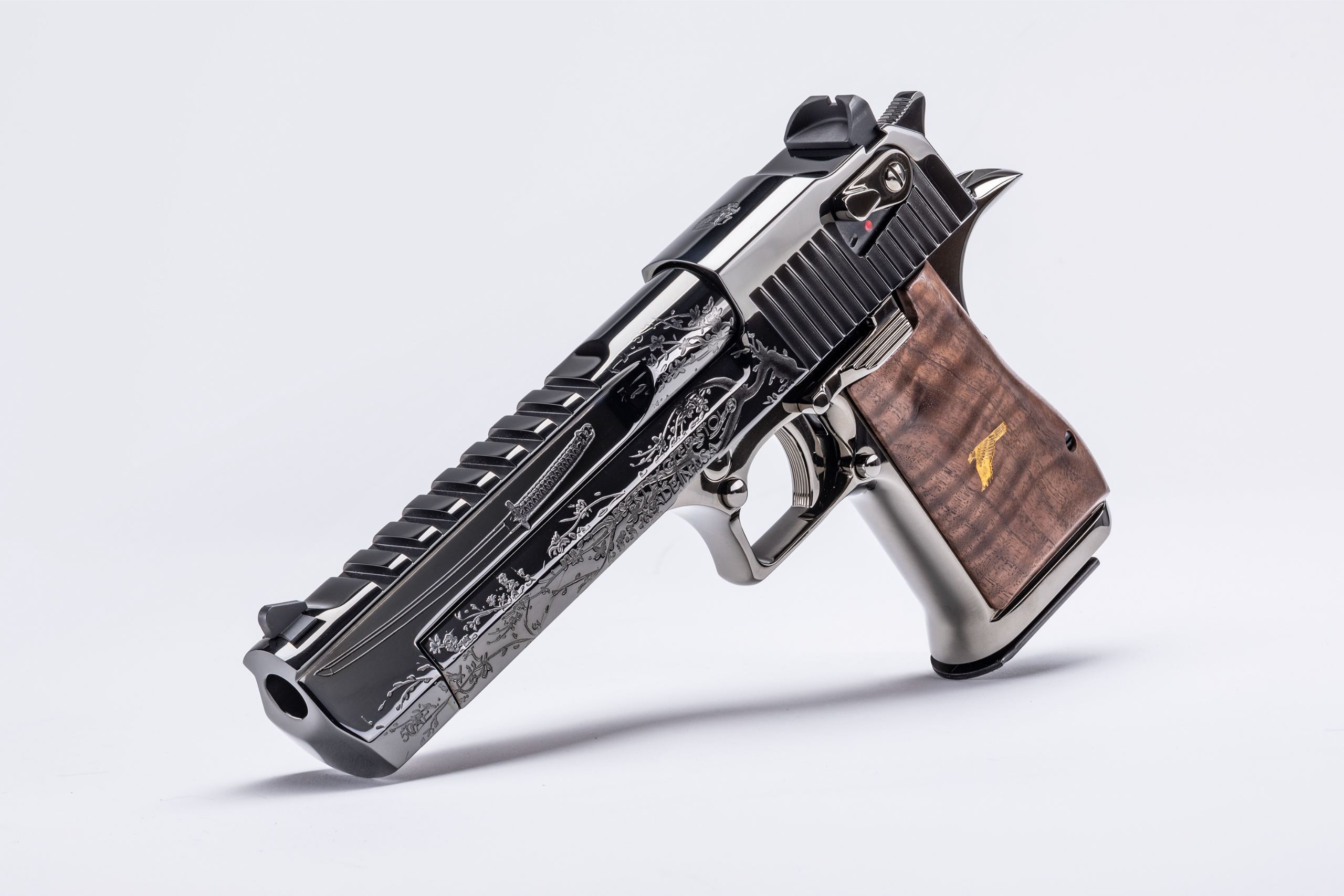 Gun pointed down left and forward