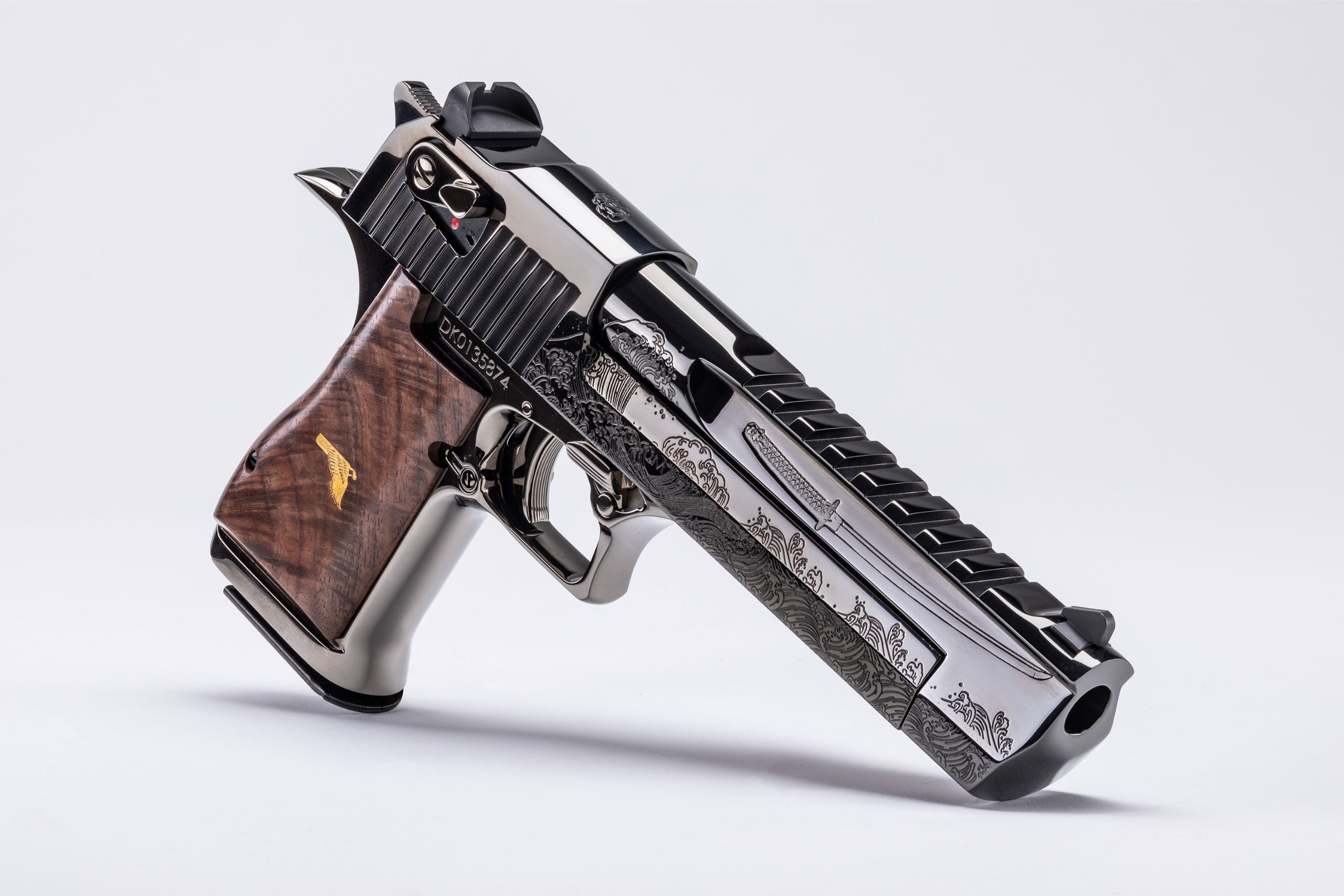 Gun pointed down, right and forward